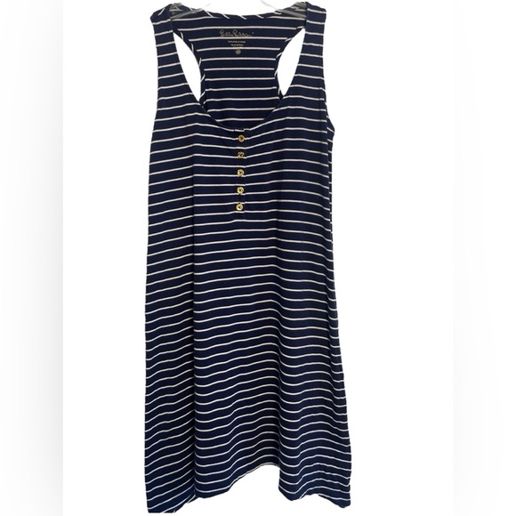 Lilly Pulitzer Dress Jennalyn Swing True Navy Palm Stripe Size XS - Picture 1 of 13